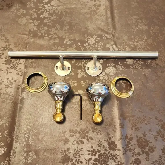 Two-Tone Chrome Brass Polished Decorative Round Wall Mount Towel Rod - Picture 7 of 8